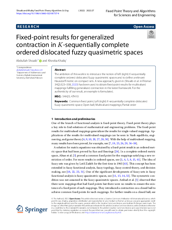 (PDF) Fixed-point results for generalized contraction in K-sequentially ...