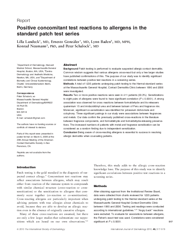 (PDF) Positive concomitant test reactions to allergens in the standard ...