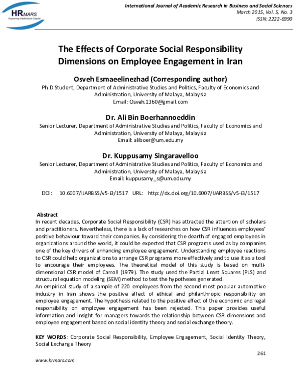 (PDF) The Effects of Corporate Social Responsibility Dimensions on ...