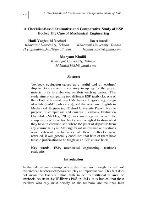 (PDF) A Checklist-Based Evaluative and Comparative Study of ESP Books ...