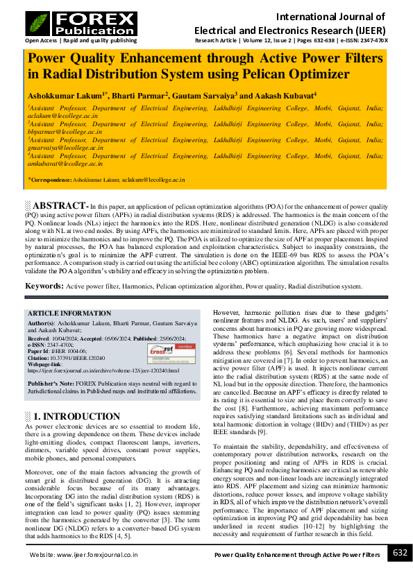 (PDF) Power Quality Enhancement through Active Power Filters in Radial ...