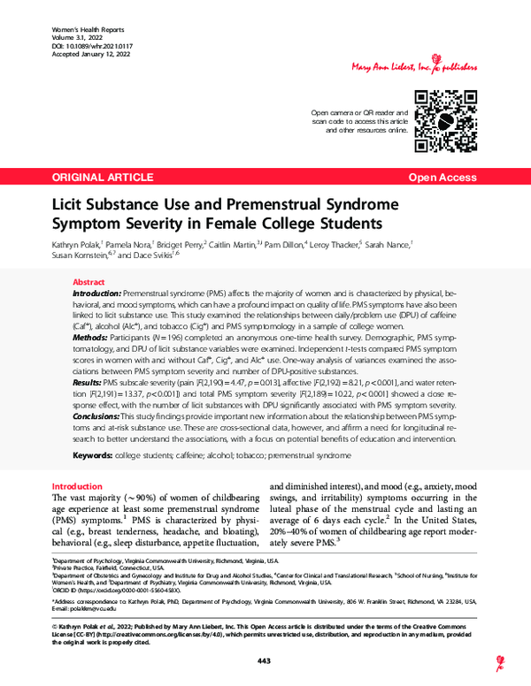 (PDF) Licit Substance Use and Premenstrual Syndrome Symptom Severity in ...