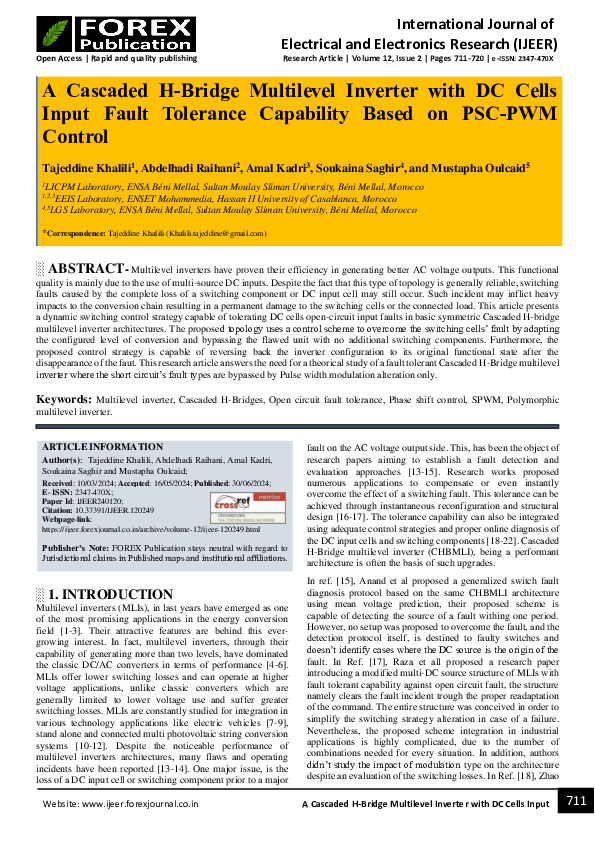 (PDF) A Cascaded H-Bridge Multilevel Inverter with DC Cells Input Fault ...