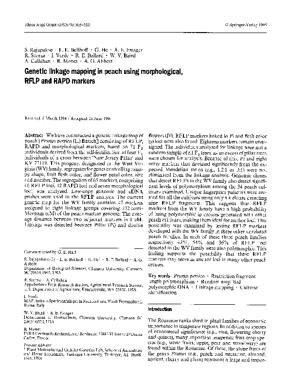 (PDF) Genetic linkage mapping in peach using morphological, RFLP and ...