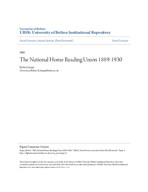 (PDF) The National Home Reading Union