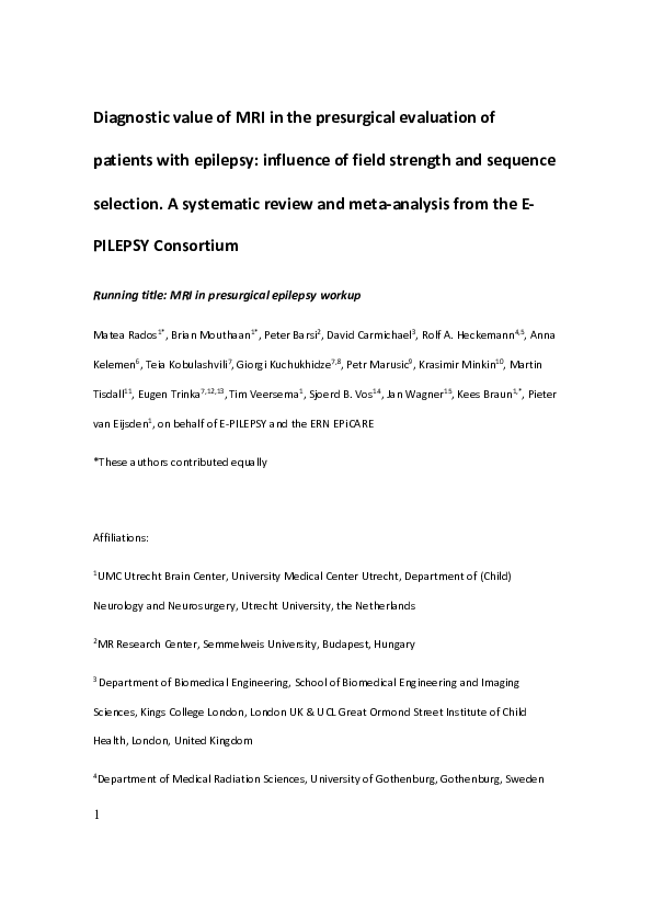 (PDF) Diagnostic value of MRI in the presurgical evaluation of patients ...