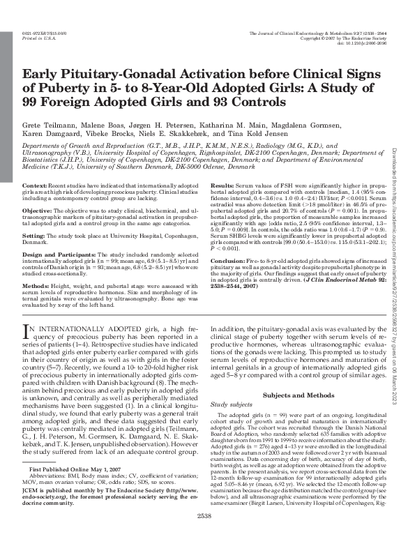 (PDF) Early Pituitary-Gonadal Activation before Clinical Signs of ...