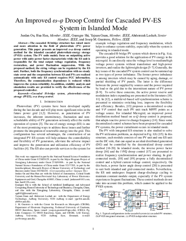 (PDF) An Improved ω-φ Droop Control for Cascaded PV-ES System in ...