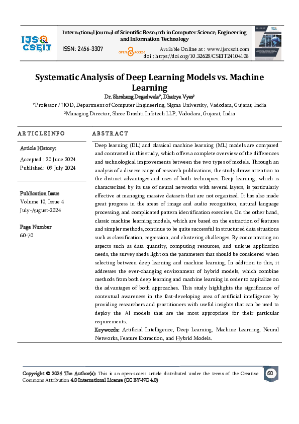 (PDF) Systematic Analysis of Deep Learning Models vs. Machine Learning