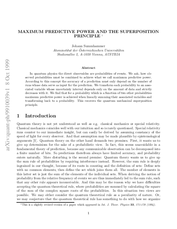 (PDF) Maximum predictive power and the superposition principle