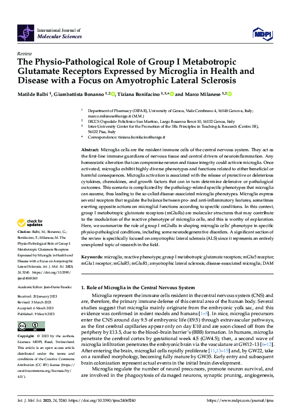 (PDF) The Physio-Pathological Role of Group I Metabotropic Glutamate ...