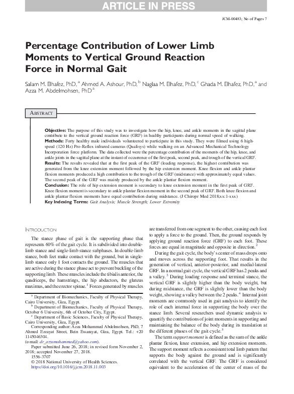 (PDF) Percentage Contribution of Lower Limb Moments to Vertical Ground ...
