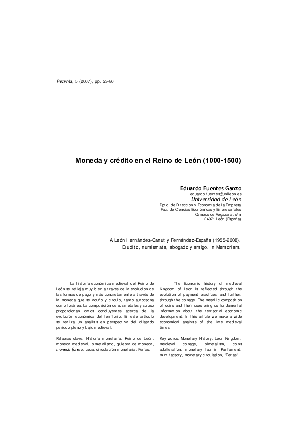 (PDF) Moneda y crédito en el Reino de León, (1000-1500)