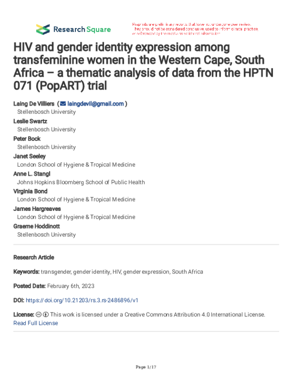 (PDF) HIV and gender identity expression among transfeminine women in ...