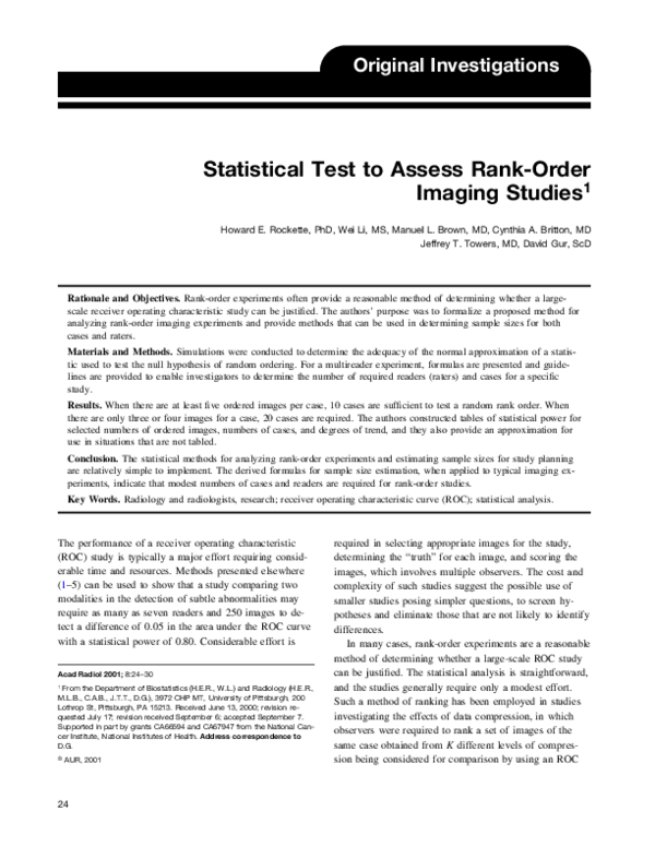(PDF) Statistical Test to Assess Rank-Order Imaging Studies