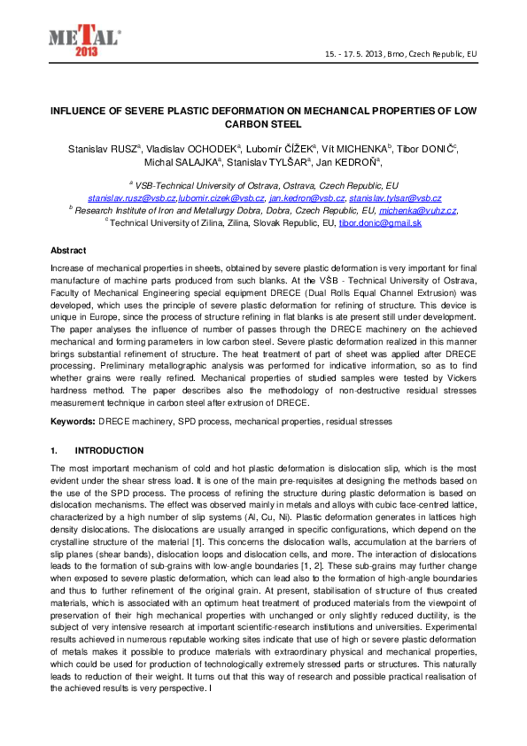 (PDF) Influence of Severe Plastic Deformation on Mechanical Properties ...