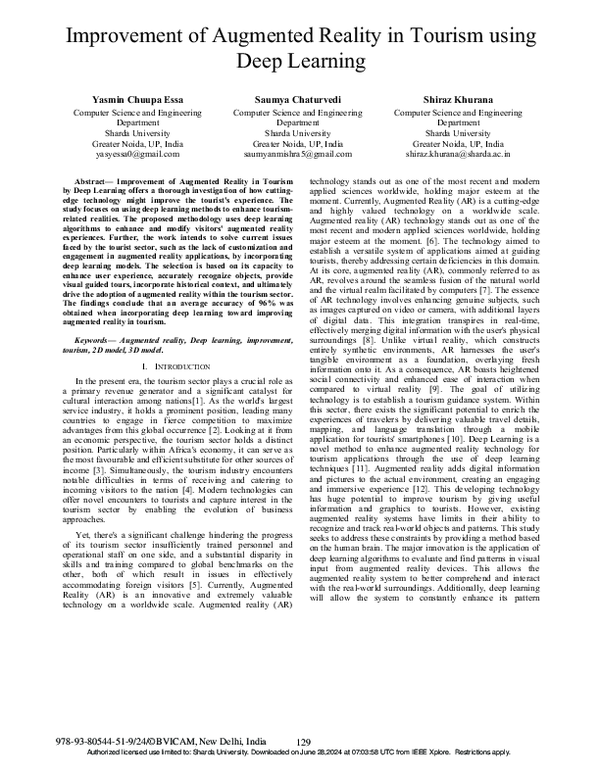 (PDF) Improvement of Augmented Reality in Tourism using Deep Learning