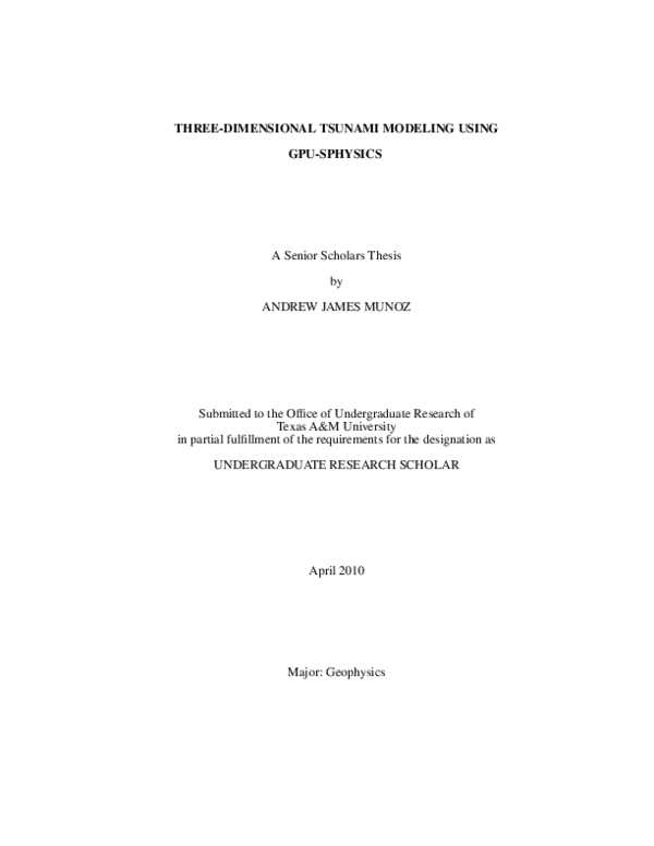 (PDF) Three-Dimensional Tsunami Modeling Using GPU-SPHysics