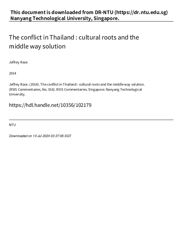 (PDF) The conflict in Thailand : cultural roots and the middle way solution