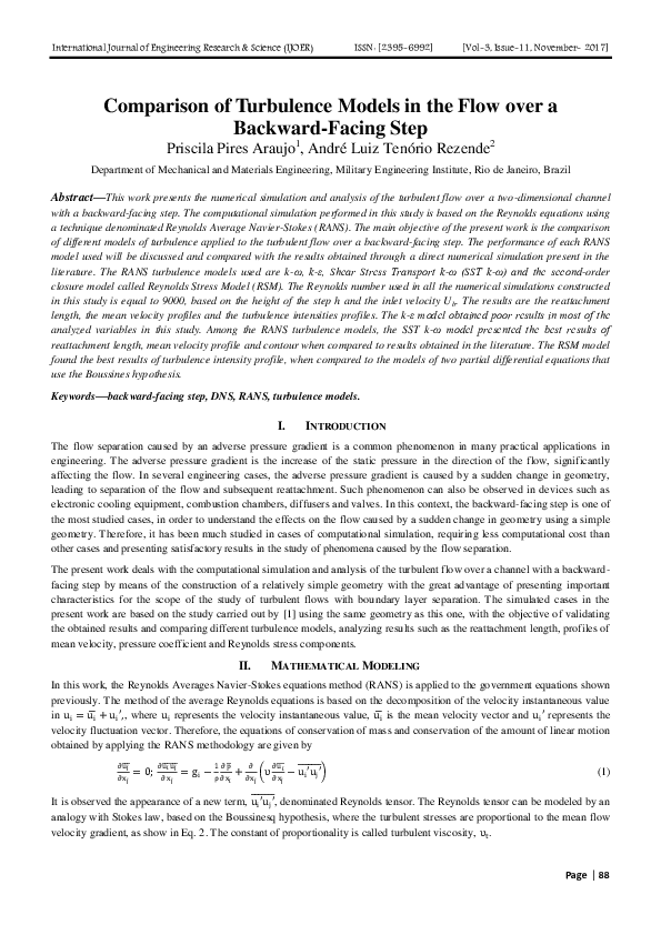 (PDF) Comparison of Turbulence Models in the Flow over a Backward ...