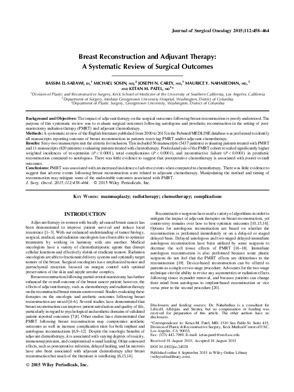 (PDF) Breast reconstruction and adjuvant therapy: A systematic review ...