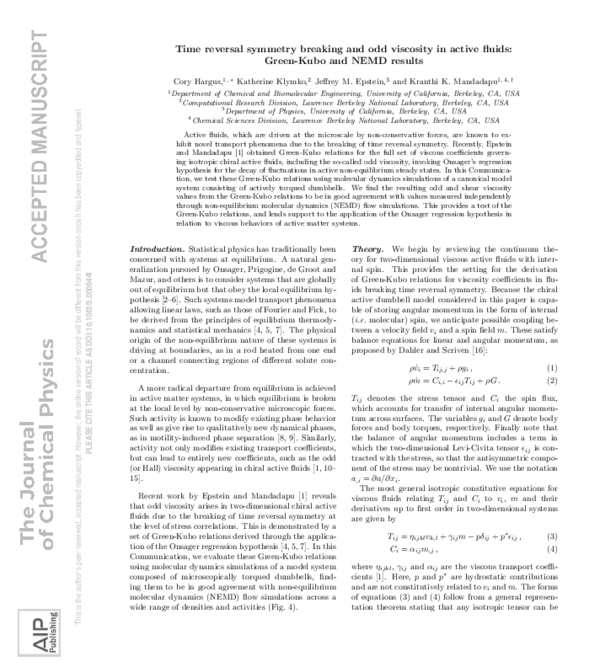(PDF) Time reversal symmetry breaking and odd viscosity in active ...