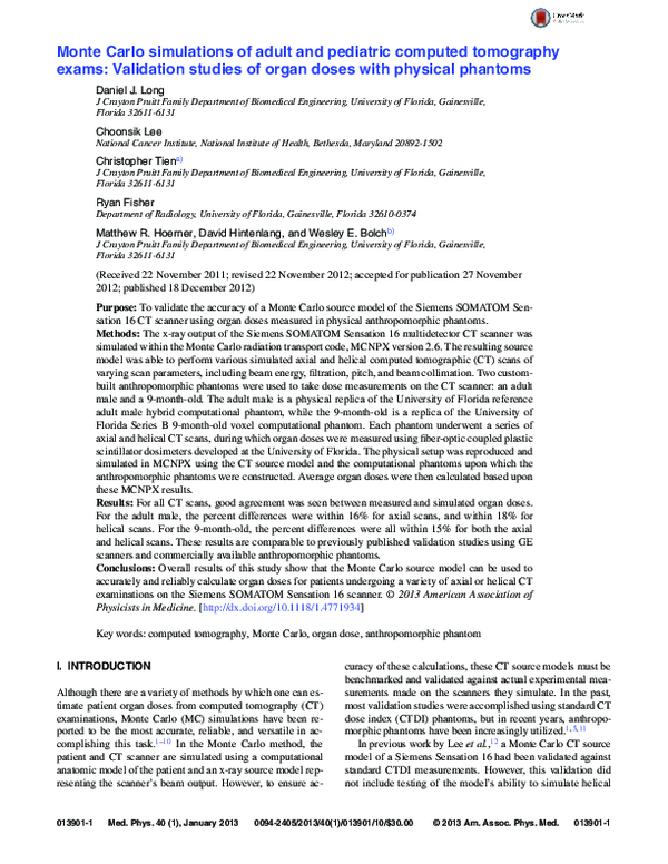 (PDF) Monte Carlo simulations of adult and pediatric computed ...