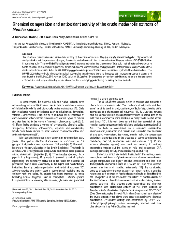 (PDF) Chemical composition and antioxidant activity of the crude ...