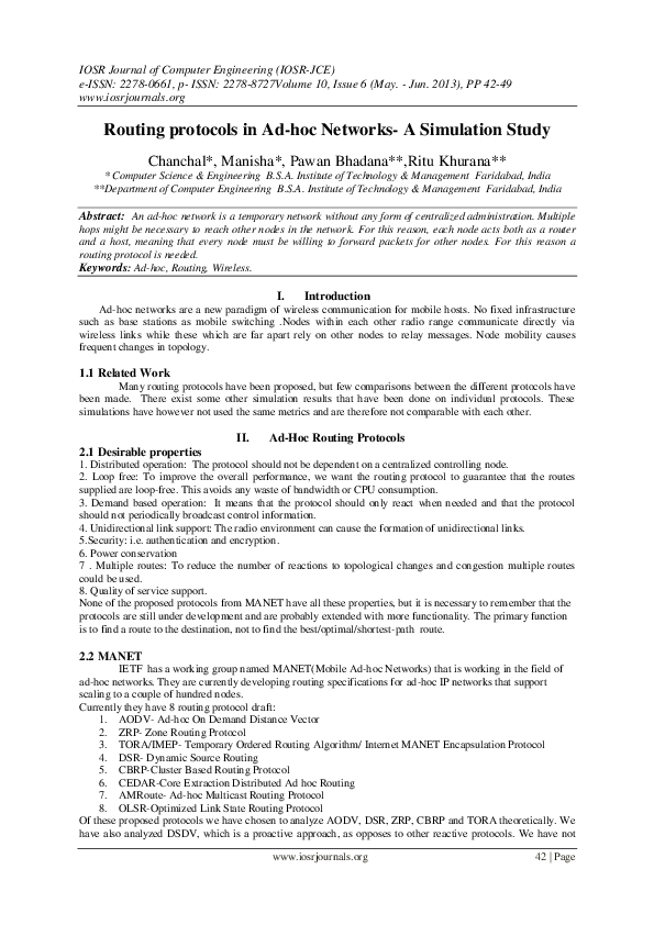 (PDF) Routing protocols in Ad-hoc Networks- A Simulation Study