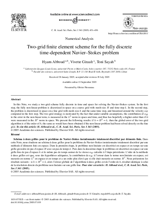 (PDF) Two-grid finite element scheme for the fully discrete time ...
