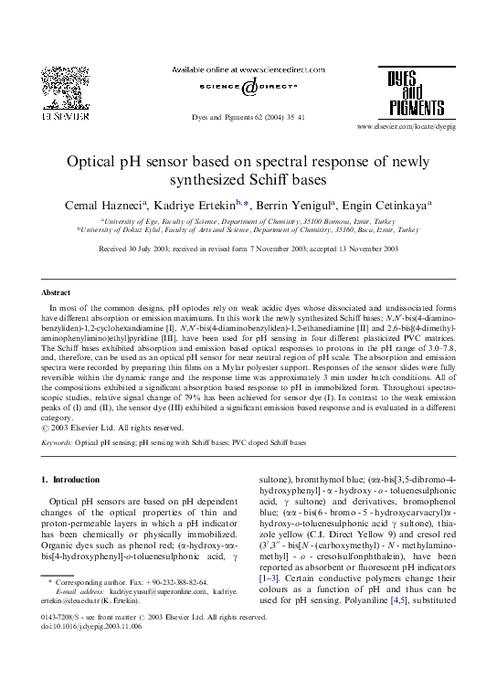 (PDF) Optical pH sensor based on spectral response of newly synthesized ...