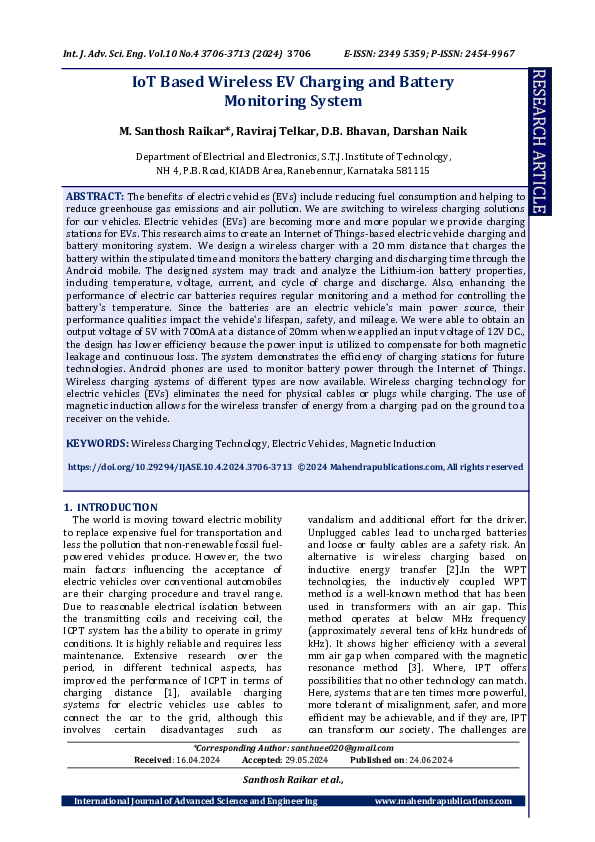 (PDF) IoT Based Wireless EV Charging and Battery Monitoring System