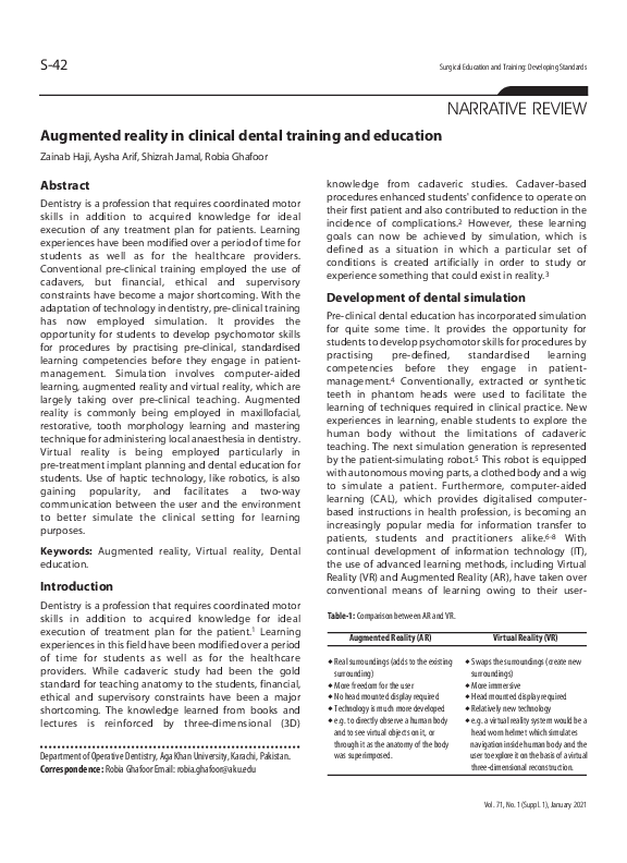 (PDF) Augmented reality in clinical dental training and education