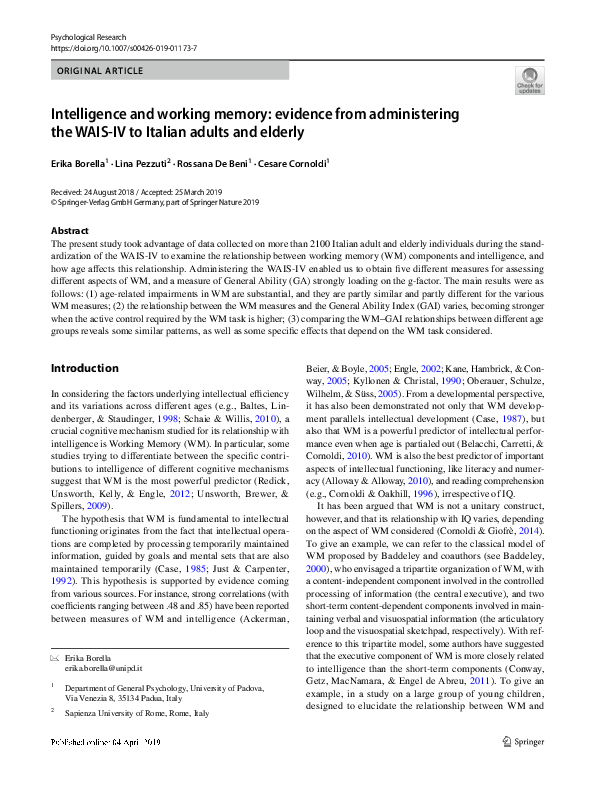 (PDF) Intelligence and working memory: evidence from administering the ...