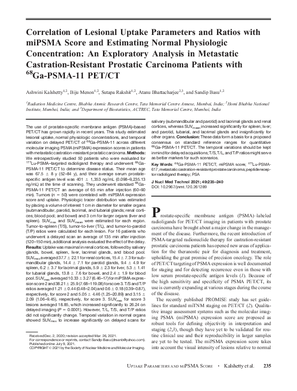 (PDF) Correlation of Lesional Uptake Parameters and Ratios with miPSMA ...
