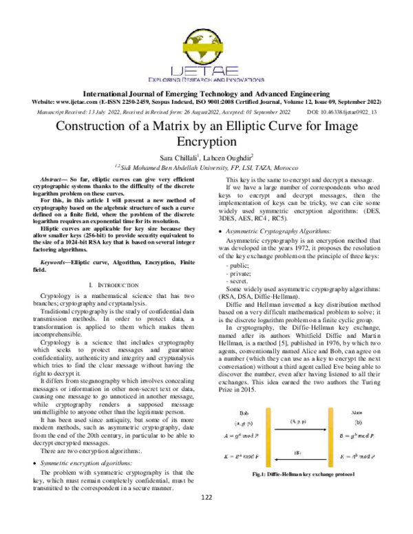 (PDF) Construction of a Matrix by an Elliptic Curve for Image Encryption