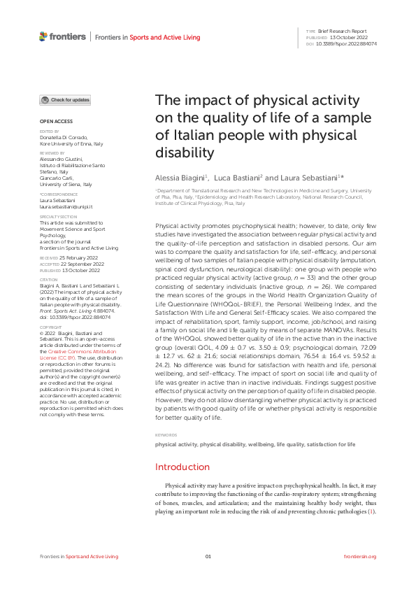(PDF) The impact of physical activity on the quality of life of a ...