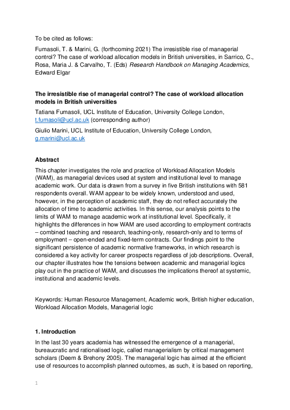 (PDF) The irresistible rise of managerial control? The case of workload ...
