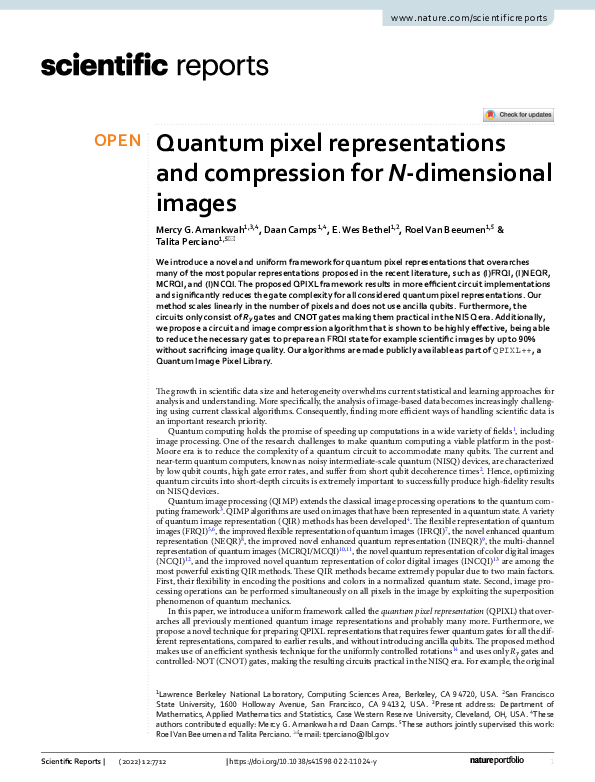 (PDF) Quantum pixel representations and compression for N-dimensional ...