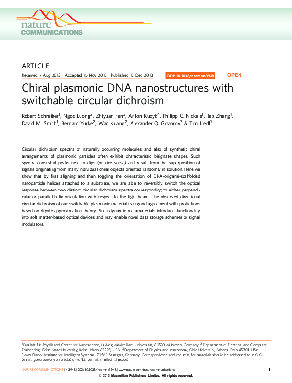 (PDF) Chiral plasmonic DNA nanostructures with switchable circular ...