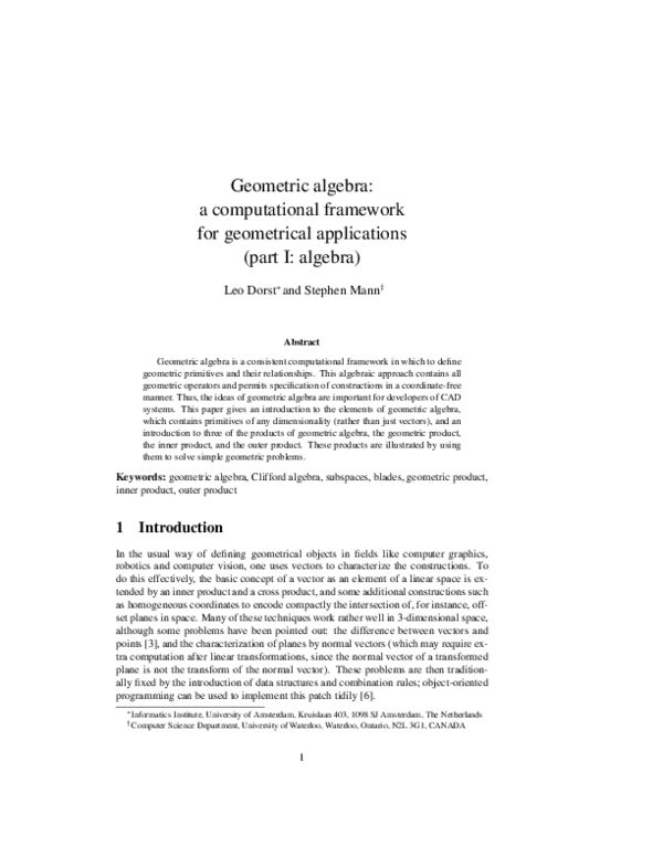 (PDF) Geometric Algebra: A computational framework for geometrical ...