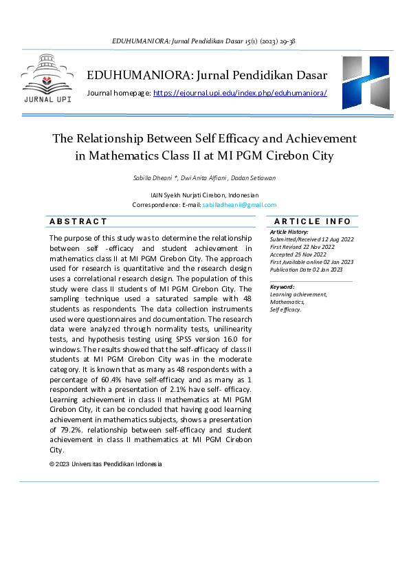 (PDF) The Relationship Between Self Efficacy and Achievement in ...