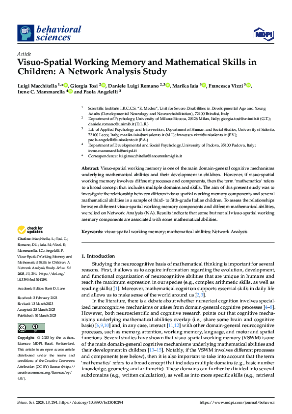 (PDF) Visuo-Spatial Working Memory and Mathematical Skills in Children ...