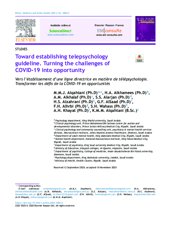 (PDF) Toward establishing telepsychology guideline: Turning the ...