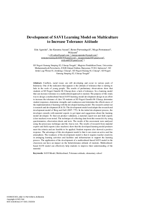 Development of SAVI Learning Model Based on Multiculture to Increase ...