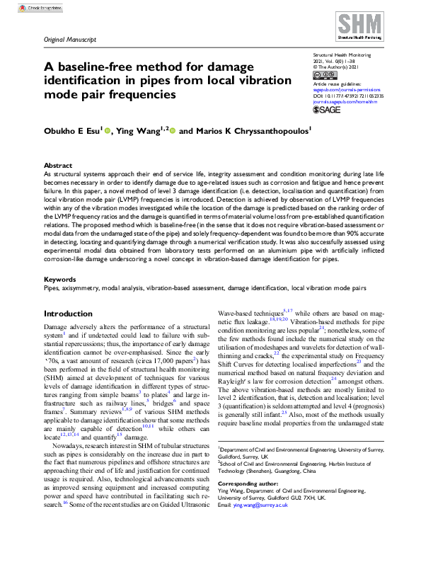 (PDF) A baseline-free method for damage identification in pipes from ...
