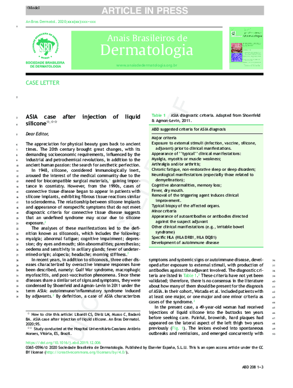 (PDF) ASIA case after injection of liquid silicone