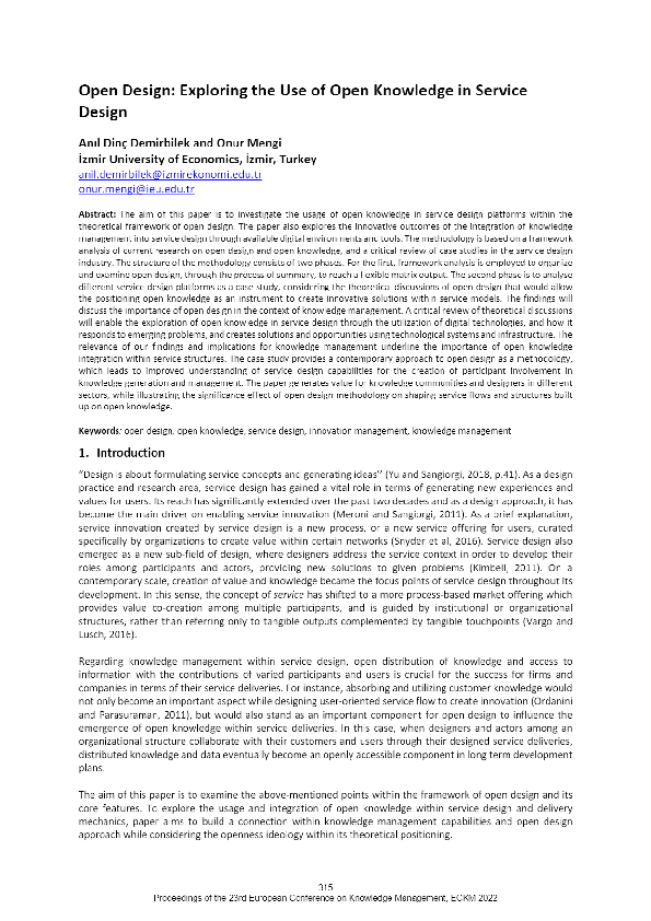 (PDF) Open Design Exploringthe Useof Open Knowledgein Service Design