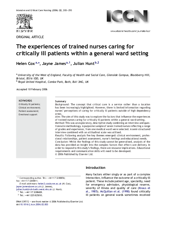 (PDF) The experiences of trained nurses caring for critically ill ...