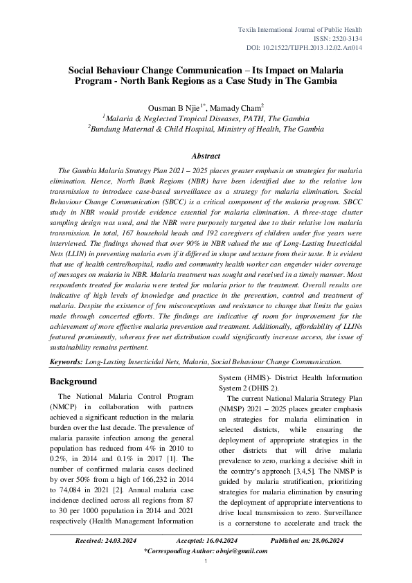 (PDF) Social Behaviour Change Communication – Its Impact on Malaria ...
